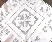 Vtg HARDANGER-STYLE EMBROIDERY TABLECLOTH - 38.SQUARE - White with White