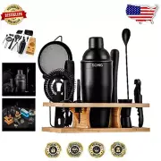 11-Piece Black Bartender Kit with Stand & Recipe Cards - Perfect Cocktail Set