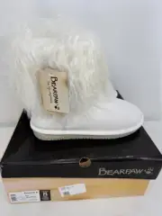 NIB Bearpaw Boo White Curly Lamb Fur Wool Lining Suede Leather Winter Boots Sz 8