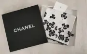 CHANEL Scarf White Black Silk Clover Women France 118687