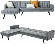 2.8M Linen Fabric 5 Seater Sofa Bed Modular Recliner Corner Futon Lounge Couch-Full Grey