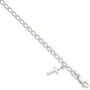 [JewelryWeb] 925 Sterling Silver Solid Polished Religious Faith Cross Charm Teen Bracelet Lobster Claw 7mm Wide - 15 Centimeters