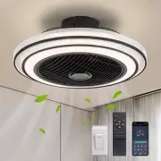 19 in. LED Indoor Black Low Profile Ceiling Fan with Light & Remote APP Control