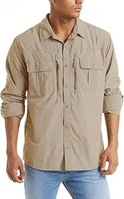 [TACVASEN] Men's Tactical Shirts Quick Dry UV Protection Breathable Long Sleeve Hiking Fishing Button Shirts