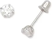 [JewelryWeb] 14k White Gold 4mm Teen Round CZ Simulated Diamond Screw Back Earrings Stud Earring