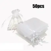 White Organza Bags 50PCS Small Drawstring Favour Pouches for Gifts or Candy