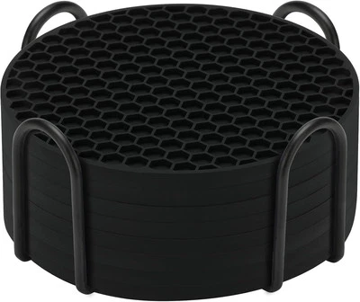 Silicone Coasters Set of 8 with Holder,Coasters for 8 Pcs, Black