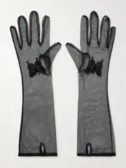 [Clio Peppiatt] Clio Peppiatt - Iris Embellished Tulle Gloves - Black - One size One size Black