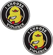 [Zcketo] 2 Pcs I Choose Violence Meme Duck Patch, 3" Embroidered Funny Biker Patch with Hook and Loop Backing, Fun Duck Morale Patch for Tactical Backpacks,Clothes,Vest,Cap,Unifrom,Biker Bag