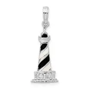 Sterling Silver De-Ani Rhodium-Plated Enameled Cape Hatteras Lighthouse Pendant