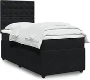 Box Spring Bed with Mattress Velvet Black King Single Frame Slats Bedroom Furniture Platform BedHead Loft