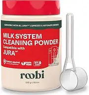 Roobi Compatible Milk System Cleaning Powder for Jura. Specially formulated for Jura Automatic Espresso Coffee Machines. 100% Vegan, Carbon Neutral.