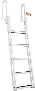 VEVOR Dock Ladder Flip Up 5 Steps, 350lbs Load Capacity, Aluminum Pontoon Boat Ladder with 4" Wide Step & Nonslip Rubber Mat,Swimm Step Ladder for Ship/Lake/Pool/Marine Boarding