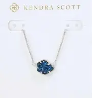 BNIB Kendra Scott Tess Blue Drusy Framed In Silver Pendant Necklace + KS DUSTBAG