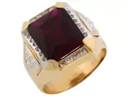 10k or 14k Two Tone Gold Simulated Garnet CZ Accent January Birthstone Mens Ring