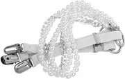 [BESPORTBLE] Elastic Pearl Hanger Belt Suspenders Women Suspender Waist Tightener for Skirts White Alloy