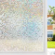 rabbitgoo Window Privacy Film Stained Glass Window Film Mosaic Static Cling Decorative Window Vinyl, Removable Rainbow Window Tint, Non-Adhesive UV Blocking for Home Office, 44.5 x 400 cm
