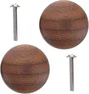 2pcs Solid Wood Round Mushroom Drawer Handles Decorative Cabinet Pulls for Kitchen Cupboards Dressers Wardrobes Vintage Style Walnut Finish
