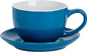 Argon Tableware 2 Piece Cappuccino Cup & Saucer Set - 250ml - Blue - Tea Cup and Saucer Set Coloured Tea Mug with Saucer Dish Coffee Mug, Espresso Cup