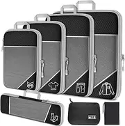 NiHome 7PCS Compression Packing Cube Set Expandable Mesh Travel Bag Luggage Organizers with Electronic Cable Cord Charger Organizer Drawstring Bag for Trip Home Storage Travel Gear Accessories (Black)