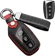 ontto Leather Car Key fob Cover fit for Hyundai Grand Santa Fe IX35 IX45 Genesis Equus Azera 2013-2018 3/4 Buttons Key case Keychain Keyring Accessories Key Bag Key Holder Key Shell Protector Black A