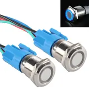 2x 16mm 12V Car Blue LED Light Angel Eye Metal Push Button Switch Socket Wire