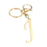 Gold Initial Letter Keychain, Stainless Steel A-Z Alphabet Keychains(Letter J)