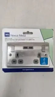 B&G NBS22U3G Brushed Steel Double Switched Socket with USB Charger - Grey