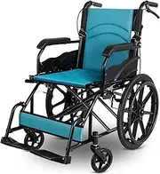 All Terrain Carbon Steel Wheelchair Sport Transport Chair with Handbrake and Ergonomic Seat Folding Manual Wheelchair, Load 130kg/286lb