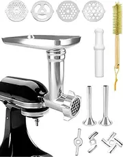 QWORK® Meat Grinder Attachment Suitable for KitchenAid Stand Mixers Includes Grinding Blades and Plates and Sausage Filling Tubes