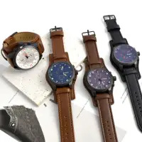 在飛比找momo購物網優惠-【CQAF】男錶 仿三眼大錶面皮革錶 附禮盒(手錶)