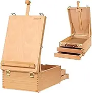 VISWIN Large Tabletop Box Easel, Portable Premium Beech Wood Sketch Box Easel with Storage Drawer & Palette, Adjustable Studio Art Easel Box for Adults, Beginners, Artists, Holds Canvas up to 24.8"