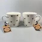 The Old Pottery Company Coffee Mug 16 oz White Bees Cup Mug Design Set of 2