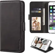 Suede Texture PU Leather Wallet Phone Case Compatible with Oppo A16S, Magnetic Flip Cover with Card Slots and Full Protection (Black)