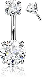 [Morfetto] 14G Surgical Steel G23 Titanium Sterling Silver 14K Gold Belly Button Rings for Women Round Cubic Zirconia Navel Barbell Stud Hypoallergenic Body Piercing Jewelry