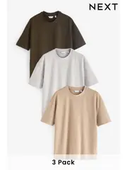 Grey/Khaki Green/Stone Relaxed Fit Heavyweight T-Shirts 3 Pack (N78968) | $82