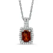 Cushion-Cut Garnet and White Topaz Accent Pendant in Sterling Silver