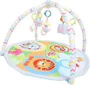 Large Round Baby Play Gym Mat with Rattle Toys, Colorful Foldable Portable Activity Mat to Promote Motor Development, for Newborn Infant Baby
