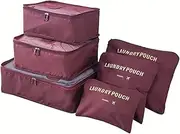[Go2buy Australia] Go2buy 6pcs Travel Luggage Organizer Set Backpack Storage Pouches Suitcase Packing Bags (Wine Red)
