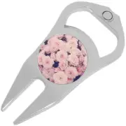 Pink Flowers Golf Ball Marker Divot Repair Tool Bottle Opener