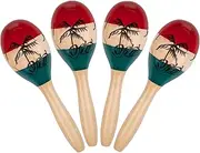 Foraineam 4 Pack Wood Maracas Musical Painted Wooden Maraca Hand Percussion Instrument