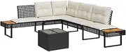 L Shaped Garden Sofa Set Black PE Rattan Cushions Outdoor Furniture Comfort