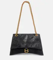 [Balenciaga] Balenciaga Crush Medium leather shoulder bag One Size black