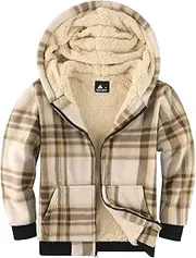 [Dekomere] Kids Boys Hooded Jacket Fleece Sherpa Lined Plaid Jackets Zip Up Autumn Winter Coat Long Sleeve Hoodie Sweatshirt