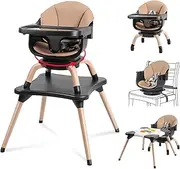 Komcot Baby High Chair, 7 in 1 Convertible High Chairs for Babies and Toddlers, Kids Learning Table, Building Block Table, Toddler Dining Chair with 360° Rotating Seat, 5-Point Safety Harness (Black)