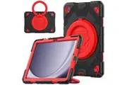 Samsung Galaxy Tab A9+ 11 inch 2023 Rotatable Handle Bracket & Shoulder Strap Shockproof Kids Super-Hero Case-Black&Red