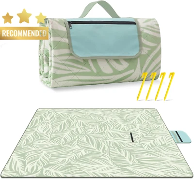 Large Picnic Rug 200x200cm Waterproof with Pocket & Stakes Washable