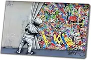 Banksy(Graffiti) Wall Art Painting on Canvas Wall Decorations for Living Room Stretched and Framed Canvas Print Bedroom Wall Pictures Ready to Hang(65x97cm_26x39in,Framed)