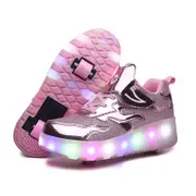 Nevenka Kids LED Roller Skates Fashion Sneakers with Double Wheel-E67-Pink