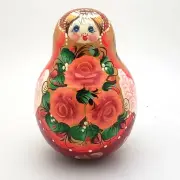 Russian Beaty Girl with Flowers Roly Poly Hand Painted no Nesting Music DOLL